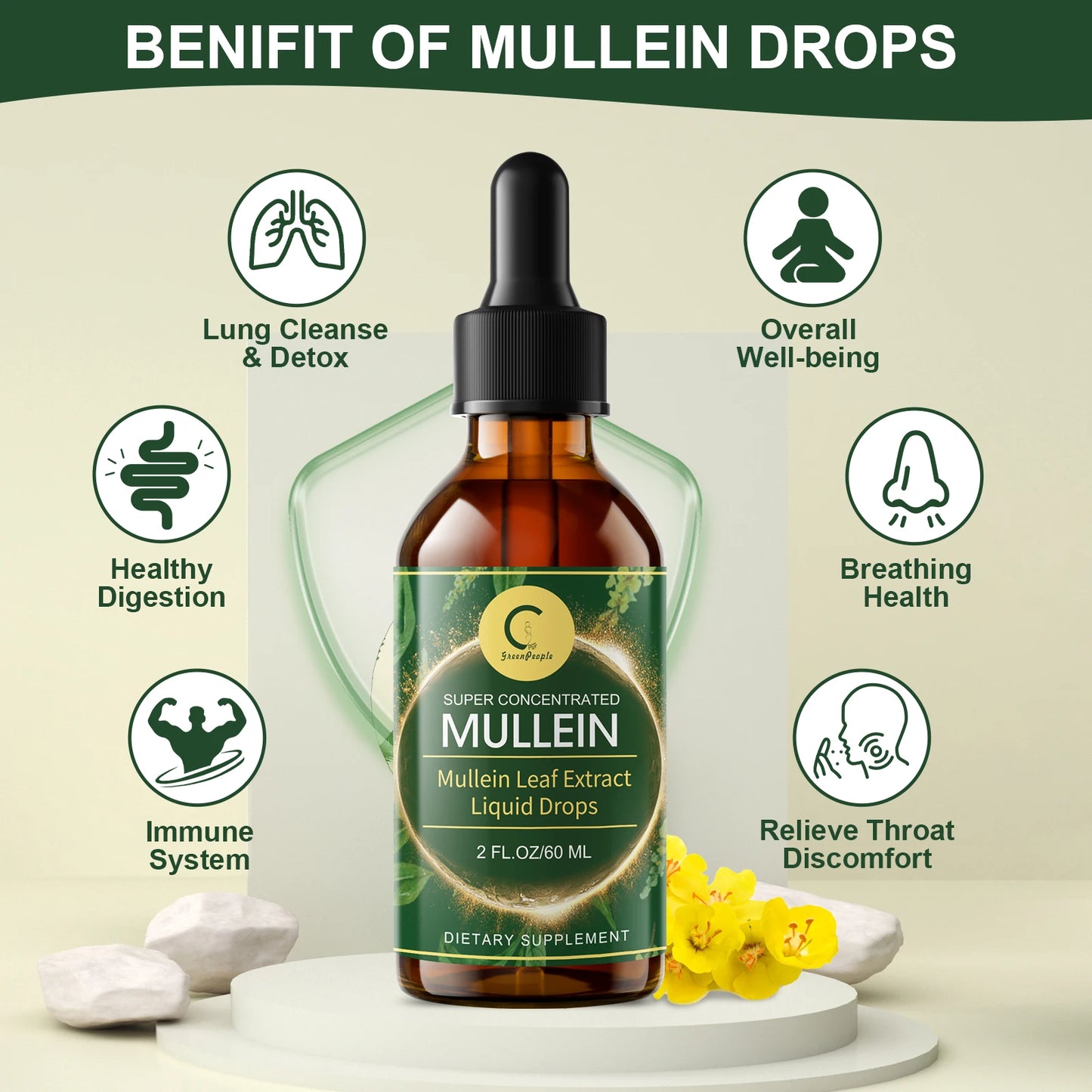 GPGP GreenPeople Mullein Lung Support Drops 60ml – Natural Herbal Formula for Respiratory, Immune & Digestive Wellness