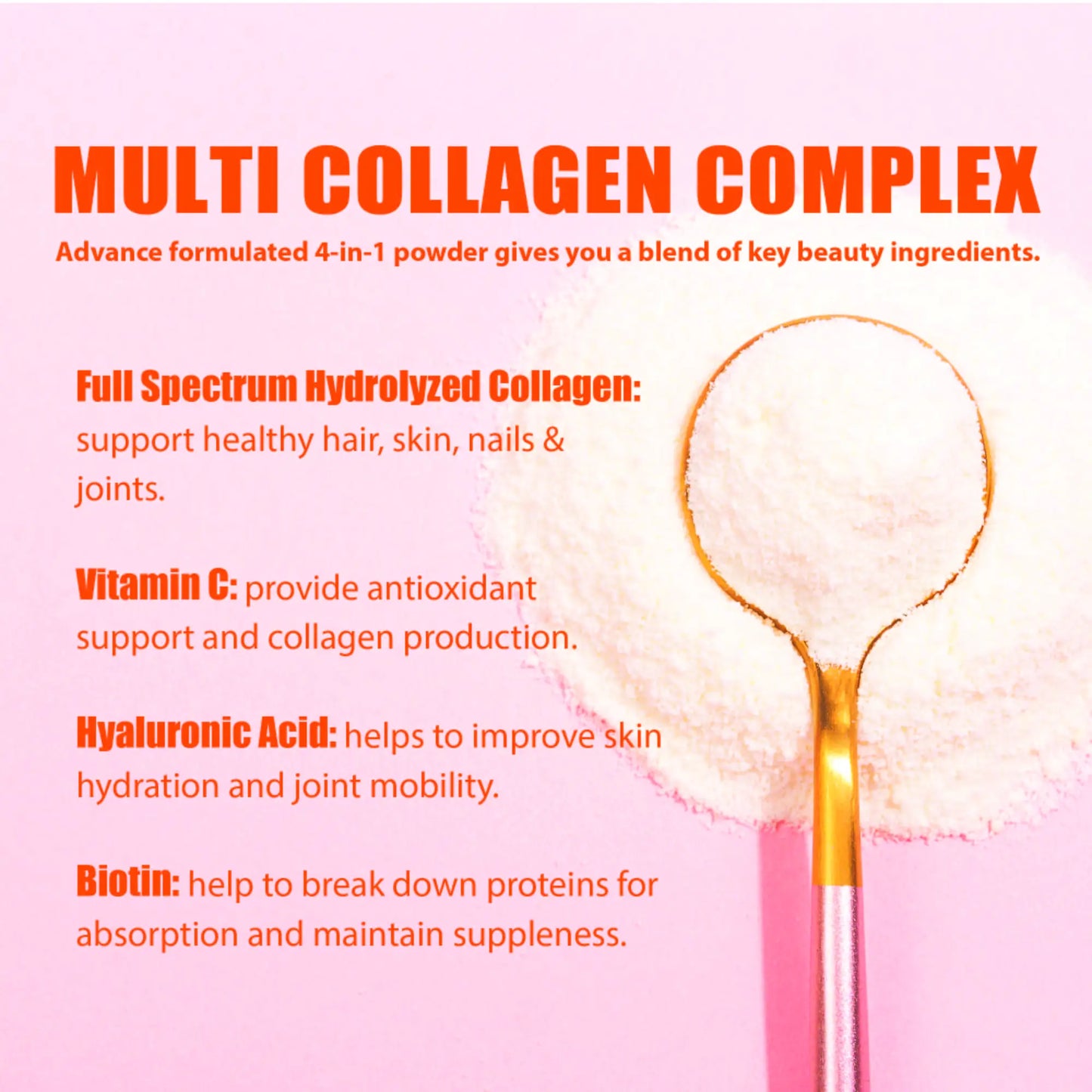 Nature4U Multi Collagen Peptides Powder with Biotin, Hyaluronic Acid & Vitamin C, Hair Skin Nails & Joint Support, Unflavored Collagen Supplement, 1.1 lb