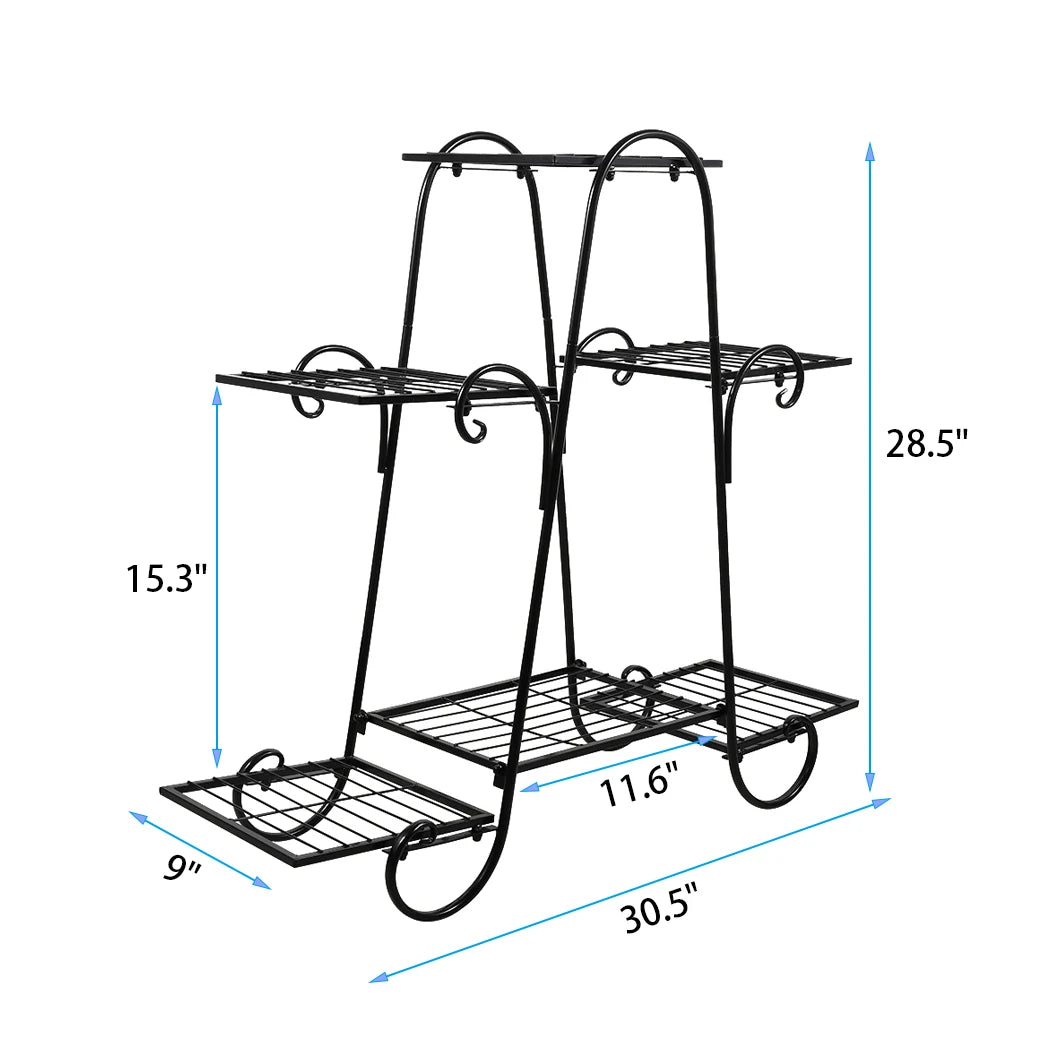 6-Tier Black Metal Plant Stand for Indoor & Outdoor – Multi-Level Flower Pot Display Shelf for Patio, Balcony & Living Room