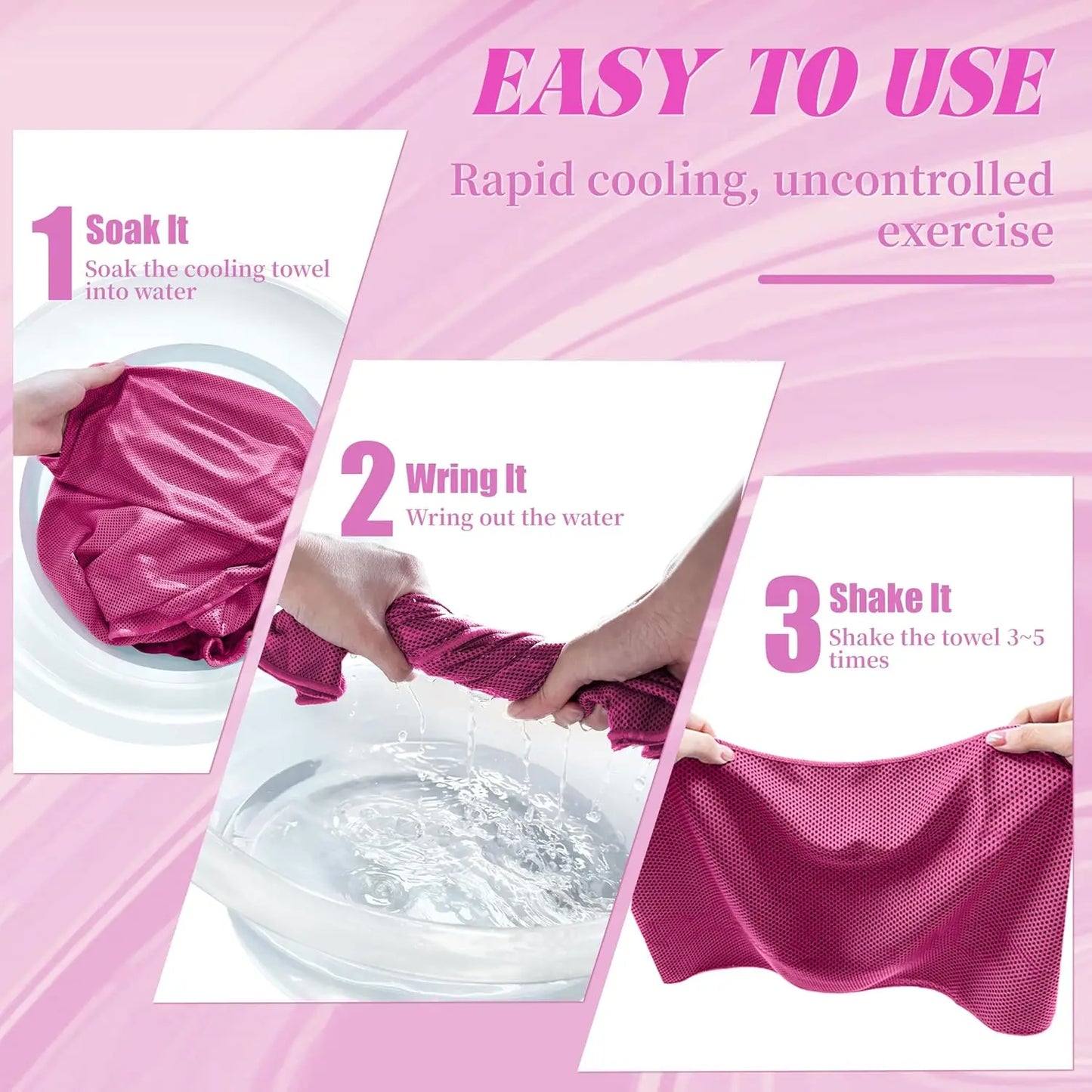 4 Pack Cooling Towels, Soft & Breathable for Neck/Face, Microfiber Gym Towels with Waterproof Bag & Carabiner