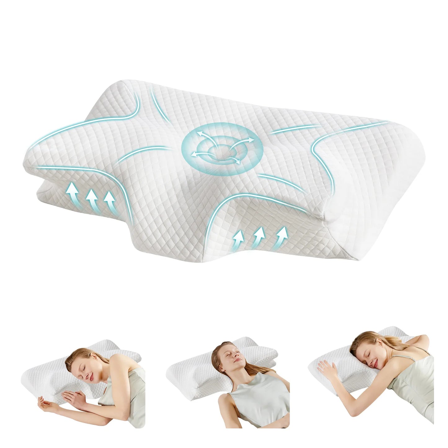 JHK Ergonomic Cervical Neck Pillow Memory Foam Pillow with Cooling Pillowcase Cervical Contour Pillows