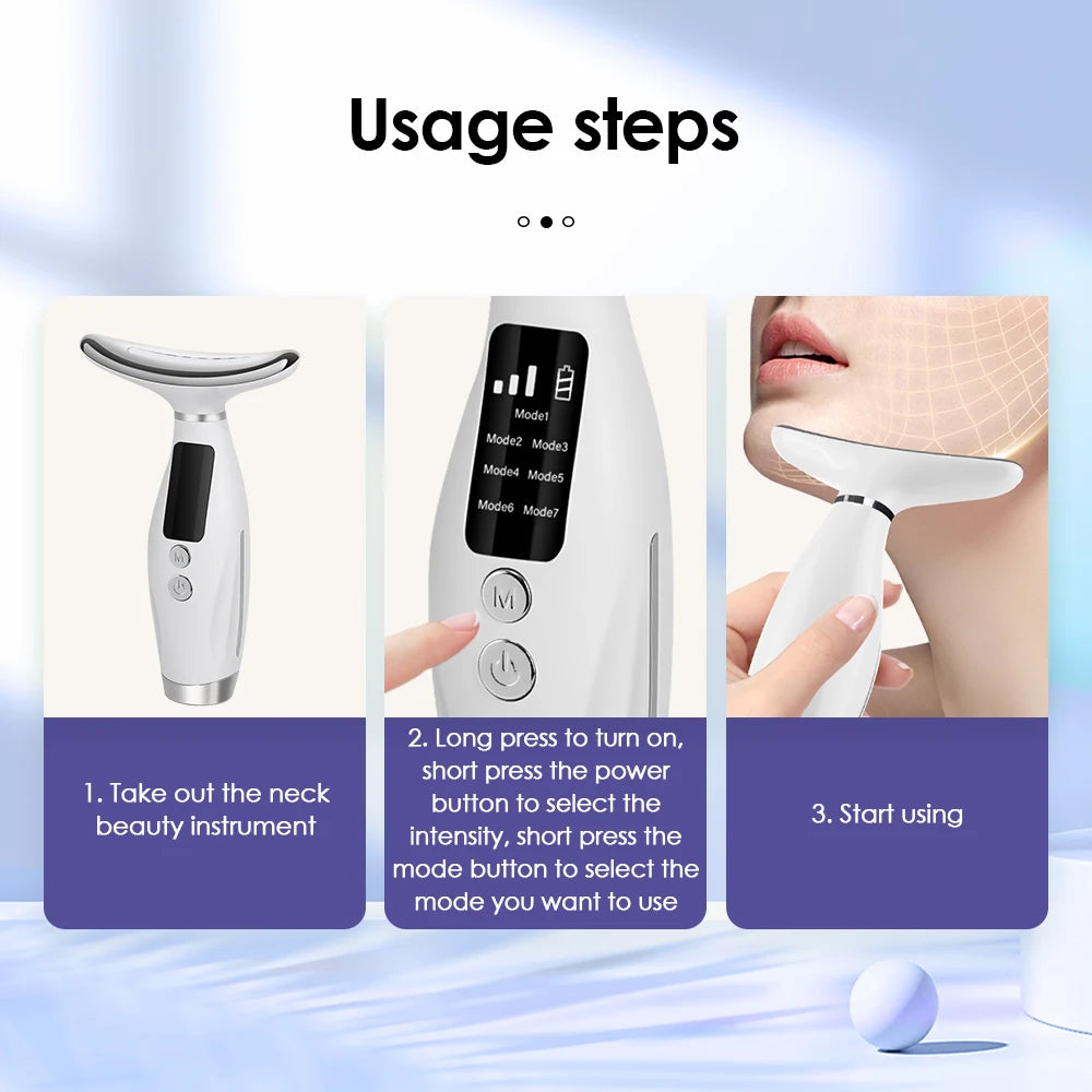 Neck and Face Lifting Massager with 7-Color LED Photon Therapy, Skin Tightening Device with Heat and Vibration for Wrinkle Reduction and Facial Care
