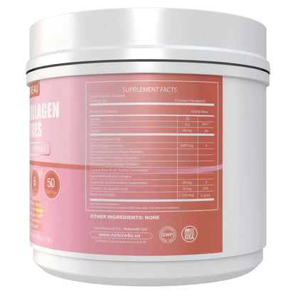 Nature4U Multi Collagen Peptides Powder with Biotin, Hyaluronic Acid & Vitamin C, Hair Skin Nails & Joint Support, Unflavored Collagen Supplement, 1.1 lb