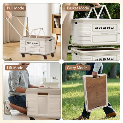 Portable Foldable Storage Cart with 4 Silent Wheels – 360° Rotating Utility Organizer for Camping & Travel