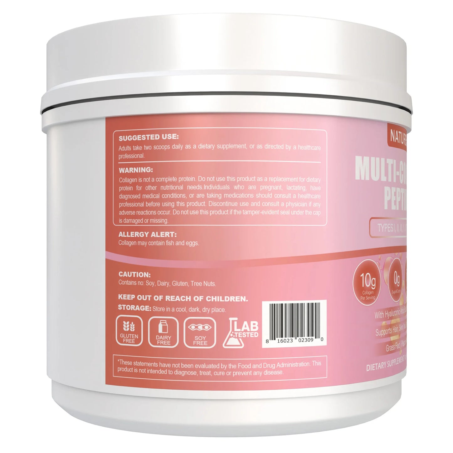 Nature4U Multi Collagen Peptides Powder with Biotin, Hyaluronic Acid & Vitamin C, Hair Skin Nails & Joint Support, Unflavored Collagen Supplement, 1.1 lb