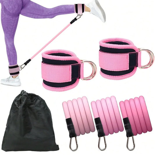 3-Piece Fitness Resistance Bands Set, Adjustable Natural Latex Exercise Bands for Glute, Hip & Leg Training with Ankle Cuffs