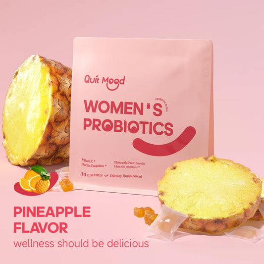 QuitMood Women's Probiotics Gummies – Feminine pH Balance Support with Vitamin C, Hawaiian Pineapple, Individual Packs, 30 Count