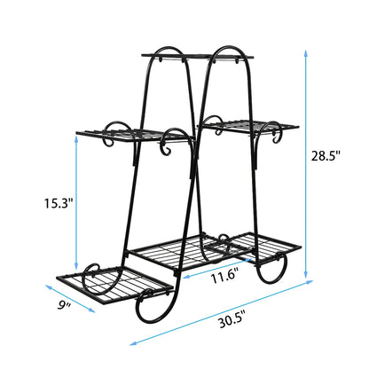 6-Tier Black Metal Plant Stand for Indoor & Outdoor – Multi-Level Flower Pot Display Shelf for Patio, Balcony & Living Room