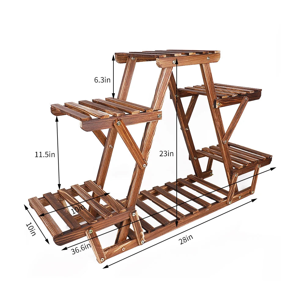 Carbonized Wooden Plant Stand 6-Tier – Corner Plant Holder Display Shelf for Indoor, Balcony, Patio & Garden