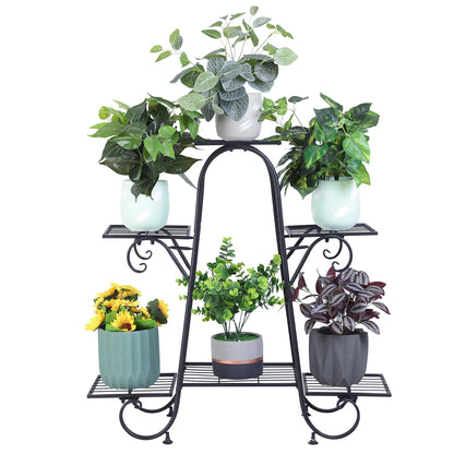 6-Tier Black Metal Plant Stand for Indoor & Outdoor – Multi-Level Flower Pot Display Shelf for Patio, Balcony & Living Room