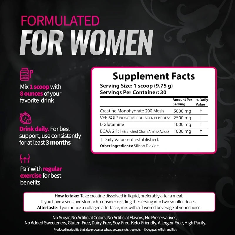 Women's Creatine Booty Builder Supplement with Collagen & BCAA – Supports Muscle Growth, Post-Workout Recovery & Skin Elasticity