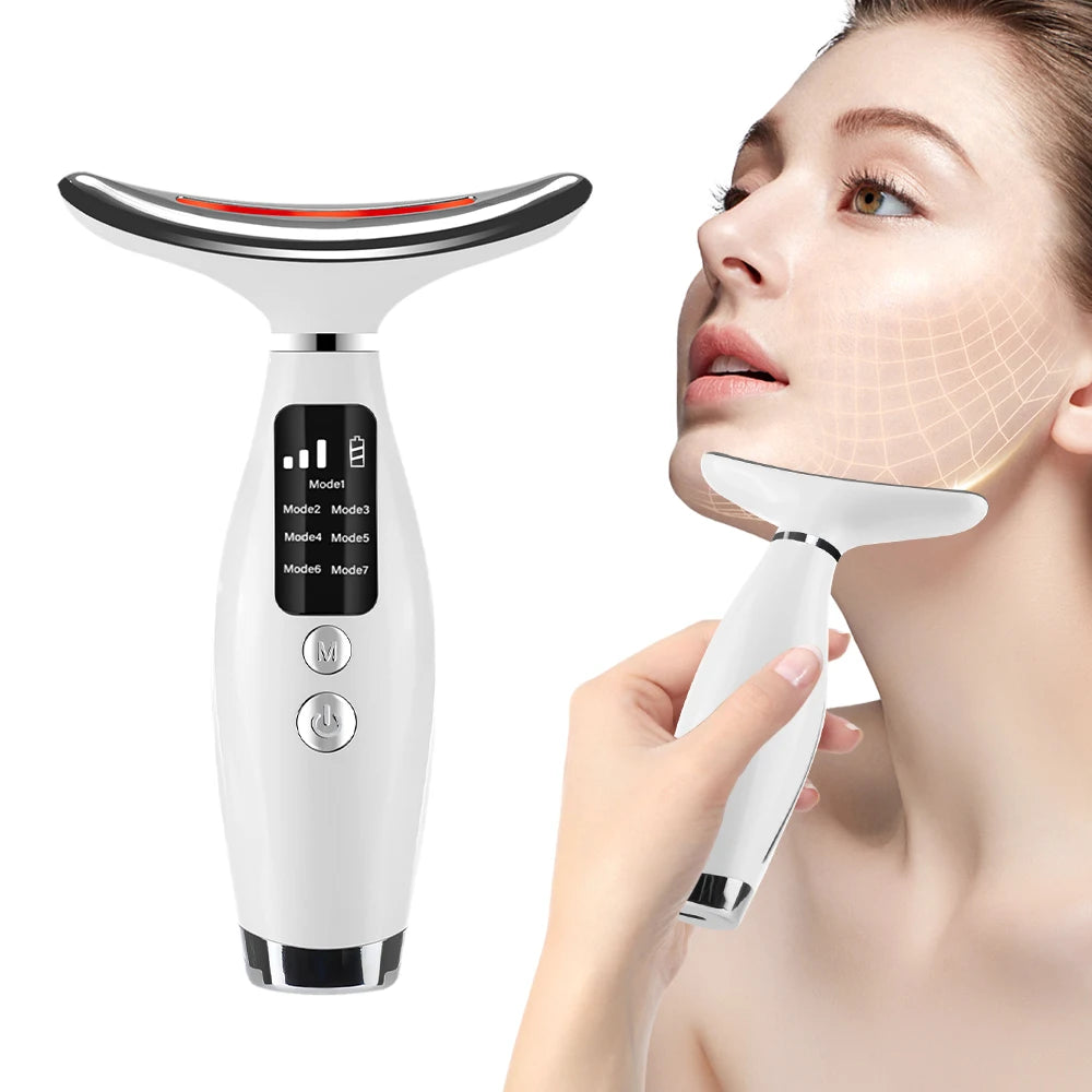 Neck and Face Lifting Massager with 7-Color LED Photon Therapy, Skin Tightening Device with Heat and Vibration for Wrinkle Reduction and Facial Care