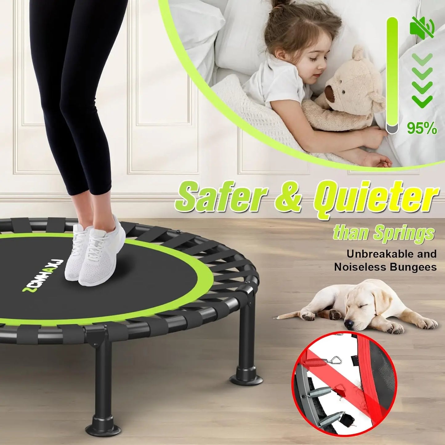Foldable Mini Trampoline, 40" Rebounder Trampoline for Adults & Kids, 440lbs Capacity Indoor Workout Exercise Equipment