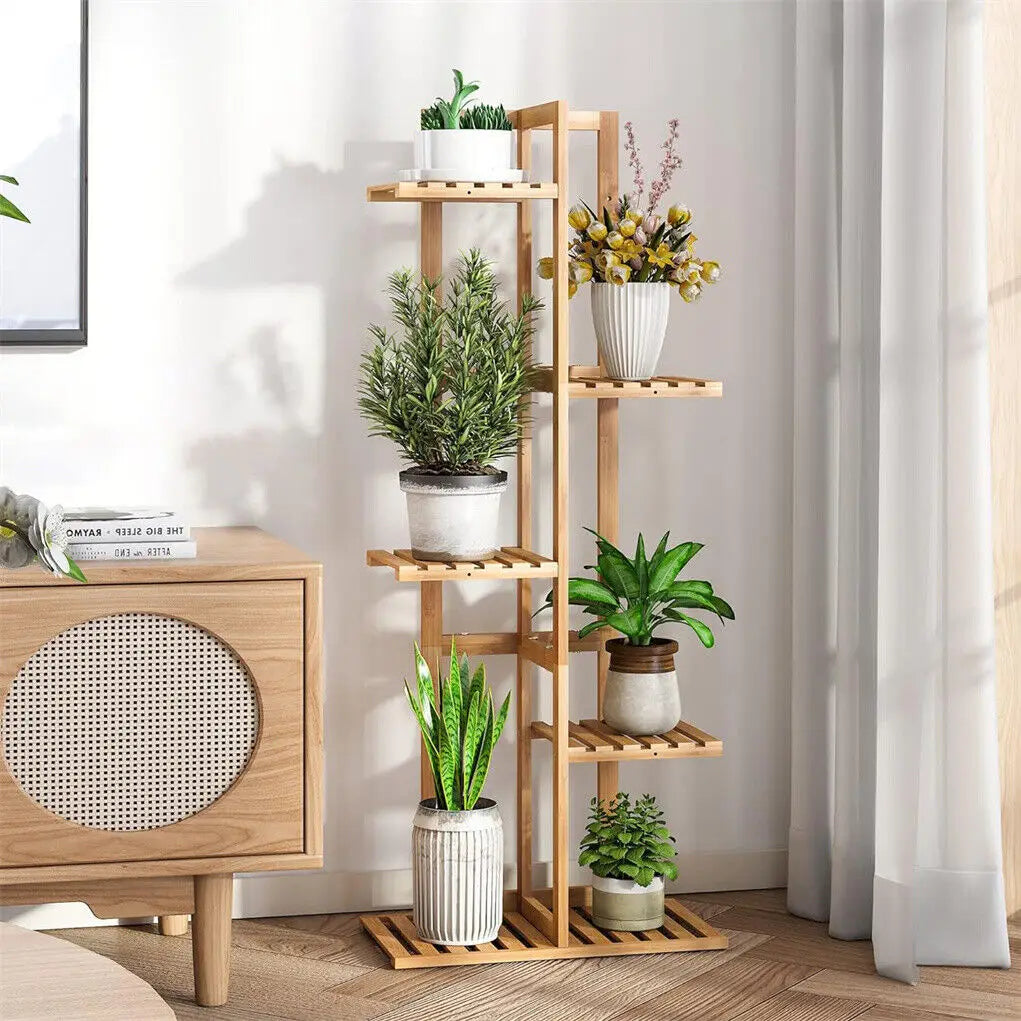 Tall Bamboo Plant Stand 5/6 Tier Corner Plant Shelf, Multi-Tier Flower Pot Display Rack for Indoor Outdoor Use