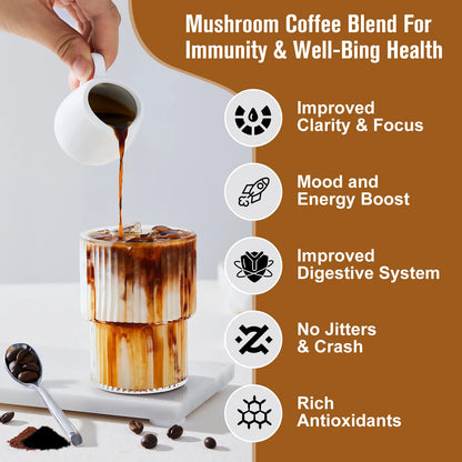 Mushroom Coffee with 10 Mushroom Extract Blend – Lion's Mane, Cordyceps, Reishi, Turkey Tail, Chaga & Maitake for Energy, Focus & Immune Support