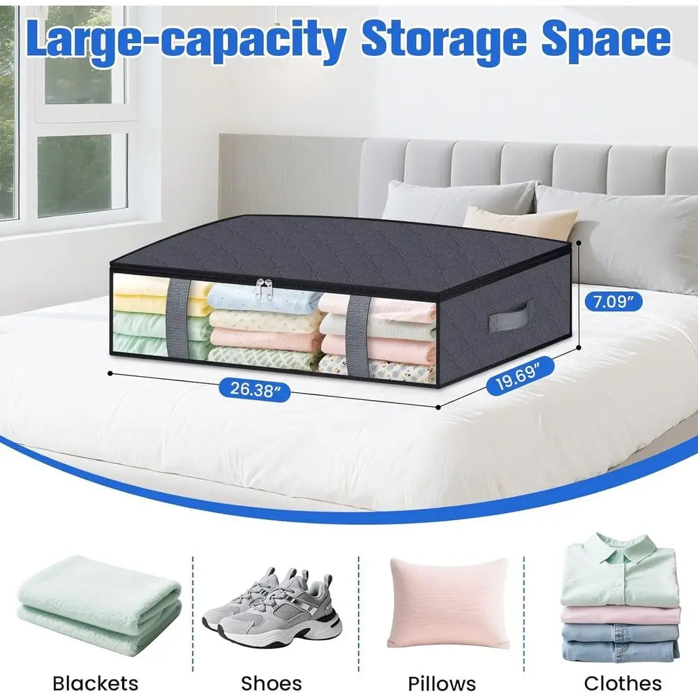 Large Under Bed Storage Containers – 4 Pack Fabric Storage Bags with Clear View Window, Strong Zippers and Dust Protection