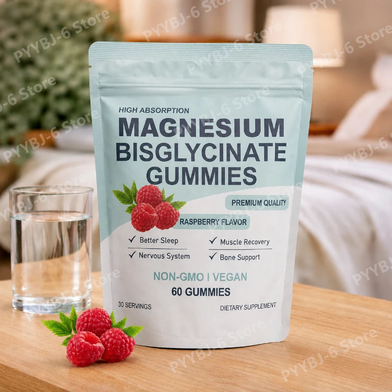 High Absorption Magnesium Bisglycinate Gummies – Vegan Raspberry Flavor, 60 Count, Supports Muscle & Bone Health, Non-GMO, Gluten Free