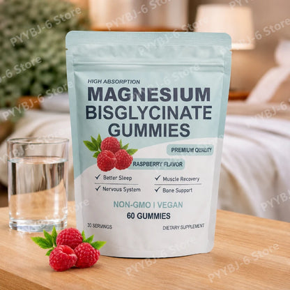 High Absorption Magnesium Bisglycinate Gummies – Vegan Raspberry Flavor, 60 Count, Supports Muscle & Bone Health, Non-GMO, Gluten Free