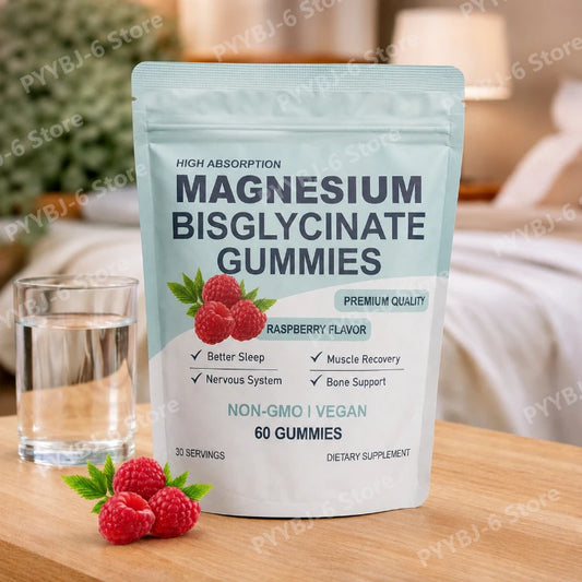 High Absorption Magnesium Bisglycinate Gummies – Vegan Raspberry Flavor, 60 Count, Supports Muscle & Bone Health, Non-GMO, Gluten Free