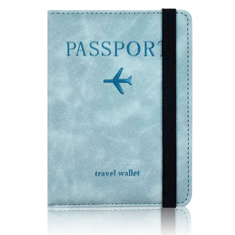 Leather Passport Wallet with RFID Protection, Travel Document Organizer Card Case for Men & Women