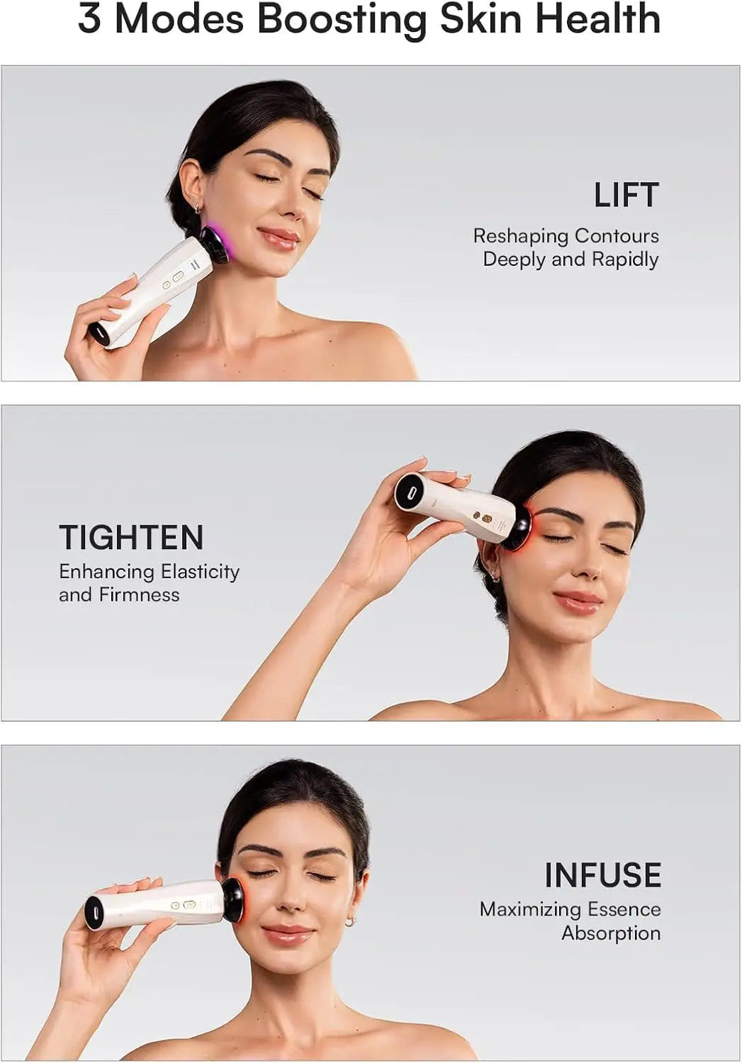 3-in-1 Red Light Therapy Facial & Neck Beauty Device | Skin Tightening, Depuffing & Firming Skincare Tool for Anti-Aging Care