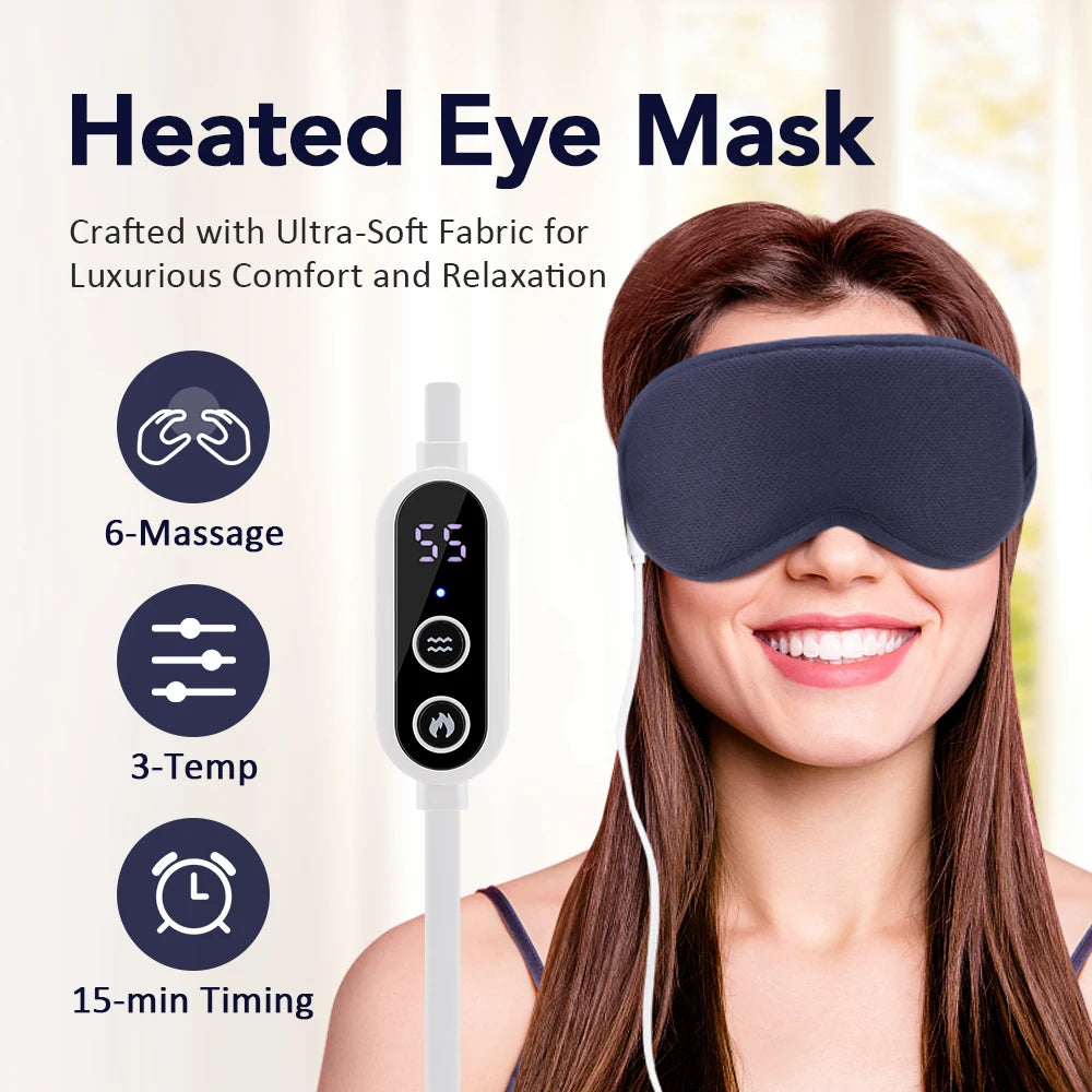 Heated Eye Mask with Massage – 3D Sleep Mask, Constant Temperature Hot Compress, Smart Timer, Eye Strain & Dry Eye Relief