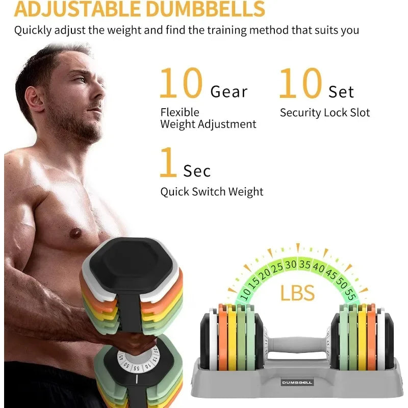 SKOK Adjustable Dumbbells Set 25/55 lbs Pair, Anti-Slip Fast Adjustment Free Weights for Home Gym Strength Training, Adjustable Weight Dumbbells for Men & Women