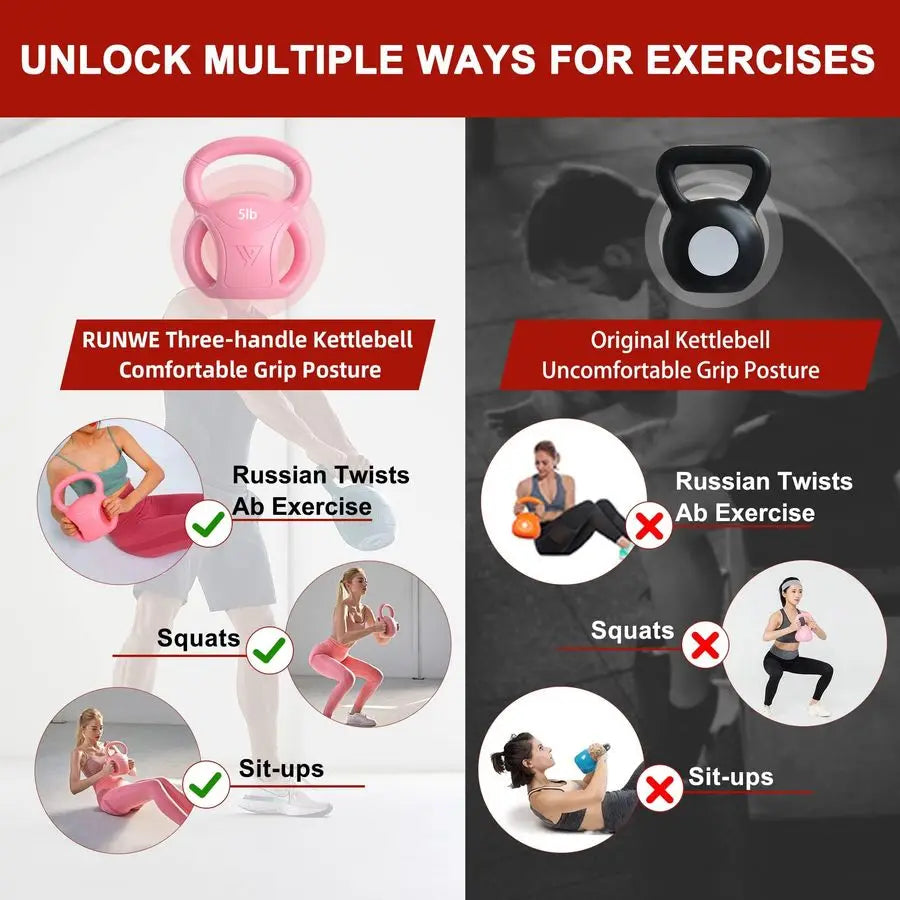 Women's Kettlebell Weights 5/10/15/20 LB – Fitness Training for Russian Twists, Ab Exercises, Weightlifting & Full-Body Workouts