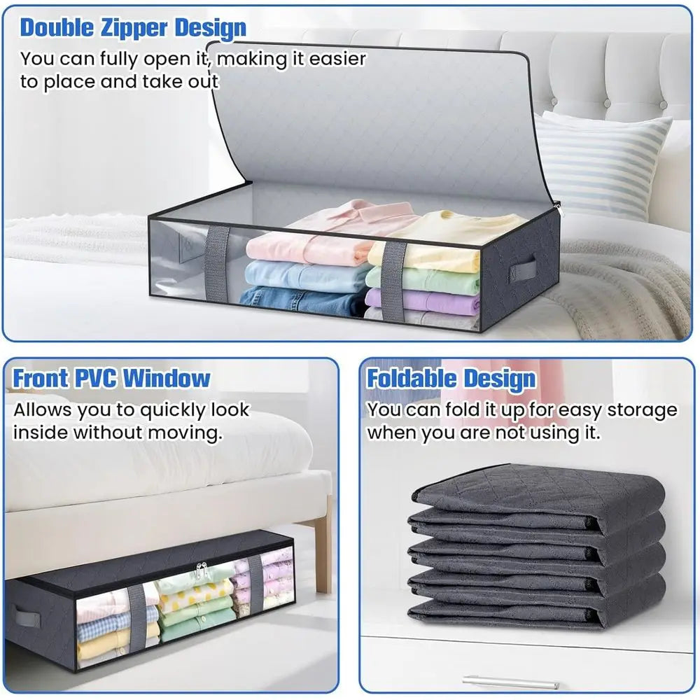 Large Under Bed Storage Containers – 4 Pack Fabric Storage Bags with Clear View Window, Strong Zippers and Dust Protection