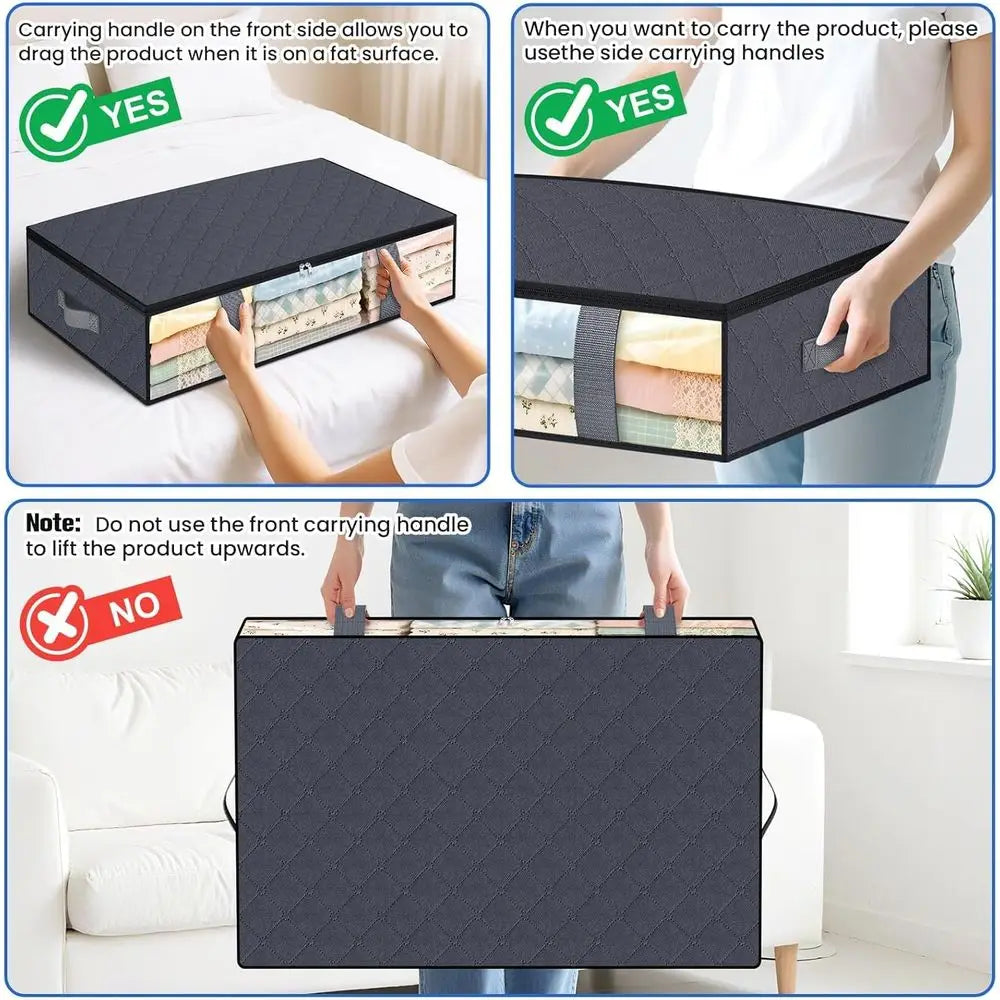 Large Under Bed Storage Containers – 4 Pack Fabric Storage Bags with Clear View Window, Strong Zippers and Dust Protection