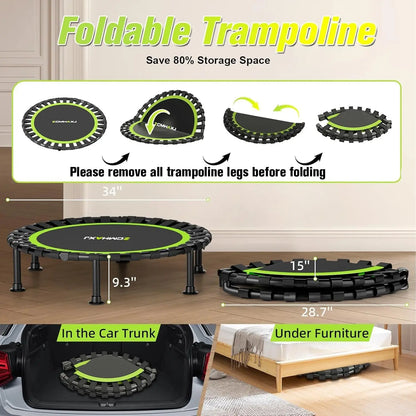 Foldable Mini Trampoline, 40" Rebounder Trampoline for Adults & Kids, 440lbs Capacity Indoor Workout Exercise Equipment