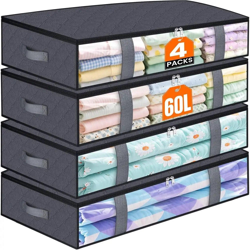 Large Under Bed Storage Containers – 4 Pack Fabric Storage Bags with Clear View Window, Strong Zippers and Dust Protection