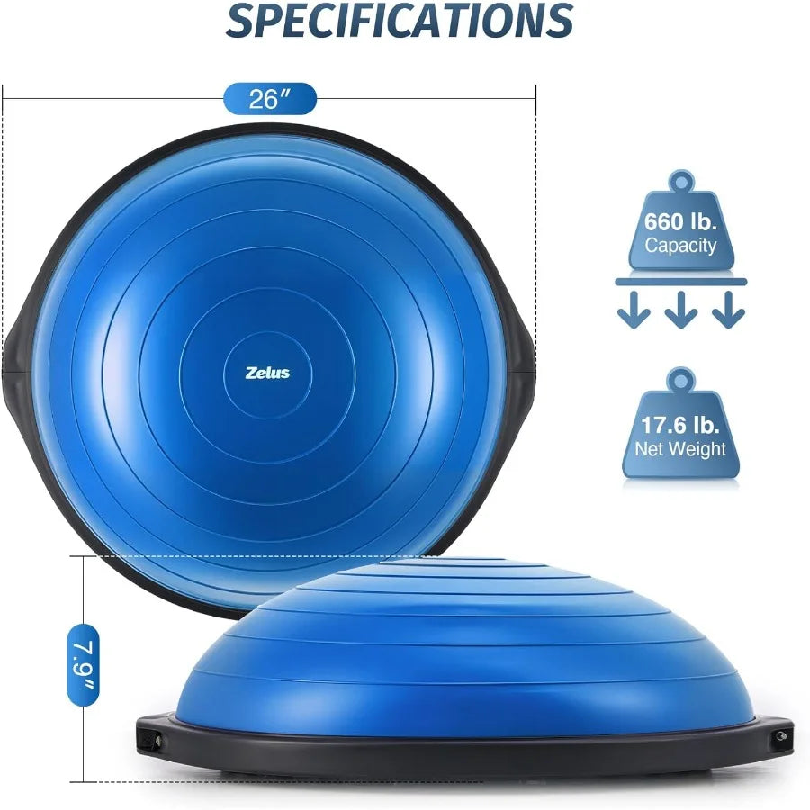25-Inch Balance Ball Trainer with Wobble Board, 660 lb Capacity Inflatable Half Exercise Ball with Non-Slip Base for Core Strength, Balance & Home Fitness