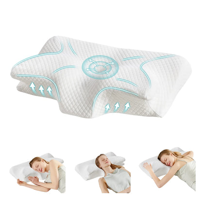 JHK Ergonomic Cervical Neck Pillow Memory Foam Pillow with Cooling Pillowcase Cervical Contour Pillows