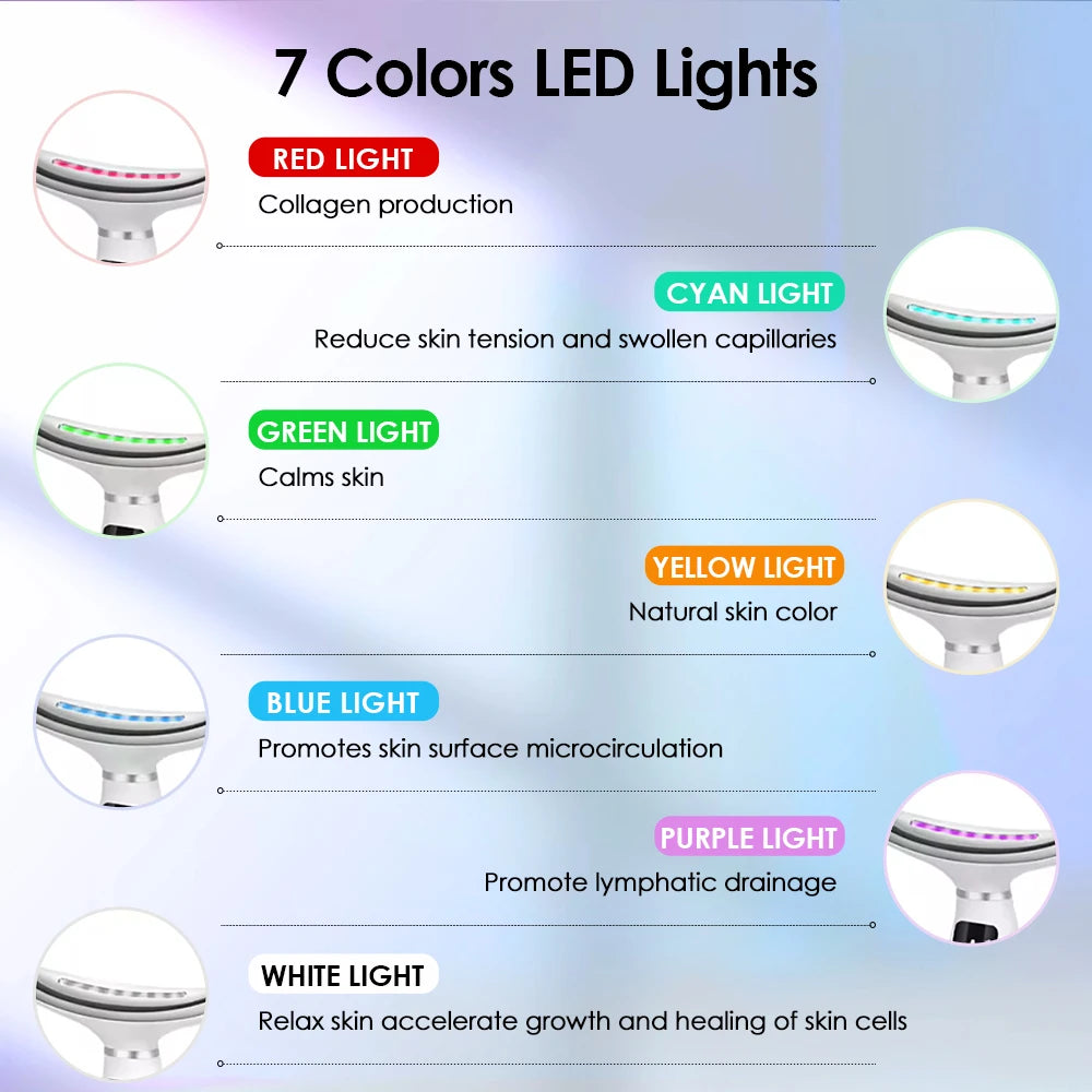 Neck and Face Lifting Massager with 7-Color LED Photon Therapy, Skin Tightening Device with Heat and Vibration for Wrinkle Reduction and Facial Care