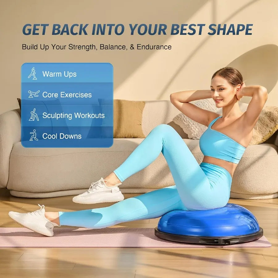 25-Inch Balance Ball Trainer with Wobble Board, 660 lb Capacity Inflatable Half Exercise Ball with Non-Slip Base for Core Strength, Balance & Home Fitness