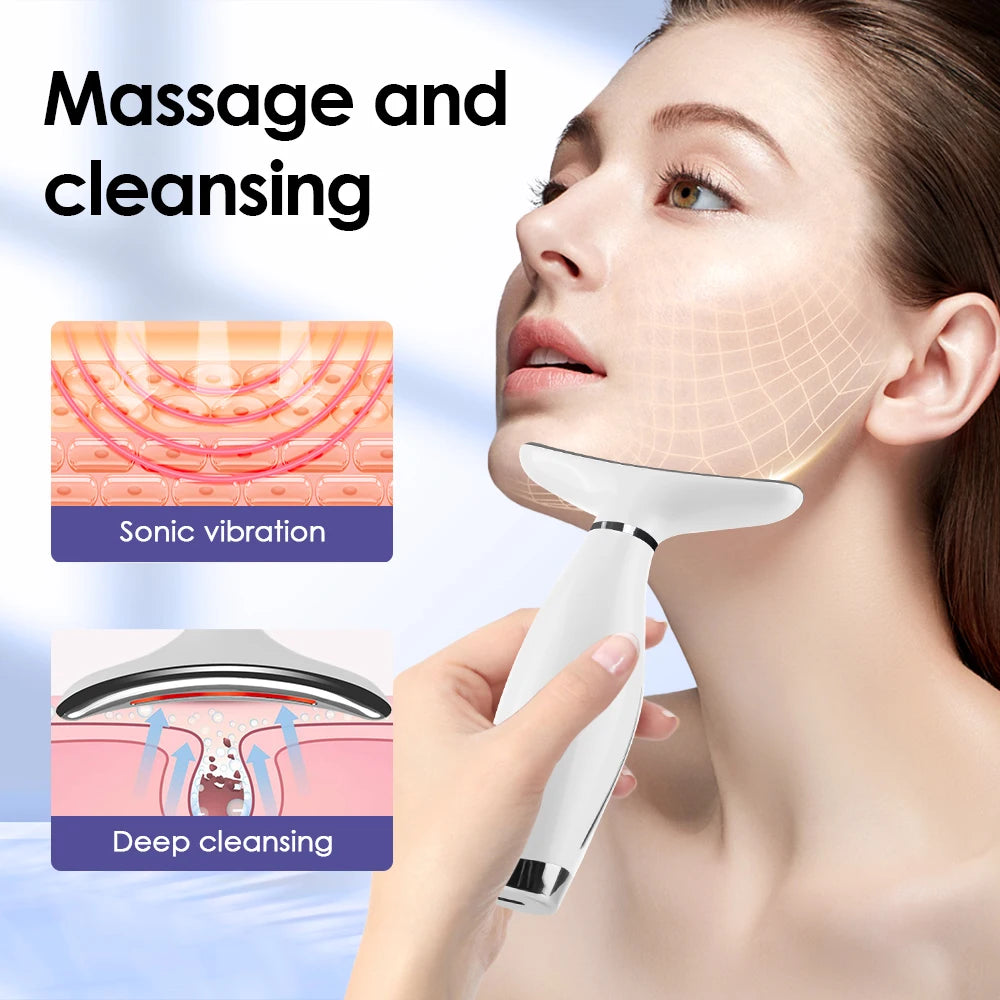 Neck and Face Lifting Massager with 7-Color LED Photon Therapy, Skin Tightening Device with Heat and Vibration for Wrinkle Reduction and Facial Care