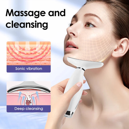 Neck and Face Lifting Massager with 7-Color LED Photon Therapy, Skin Tightening Device with Heat and Vibration for Wrinkle Reduction and Facial Care