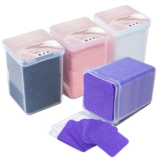 200PCS/Box Lint-Free Nail Polish Remover Wipes, Pink & Purple Nail Cleaning Cotton Pads for Gel Polish, Lash Glue and Makeup Tools