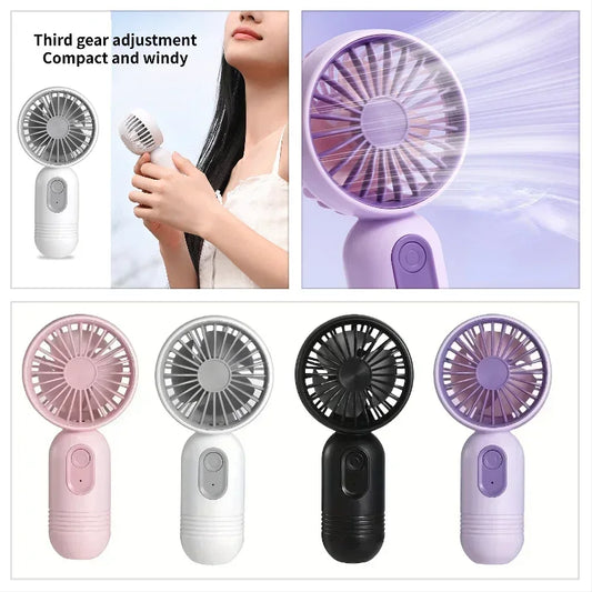 Mini Portable USB Rechargeable Fan, 3-Speed Handheld Personal Cooling Fan for Travel, Camping, Office, Outdoor Activities, Men & Women