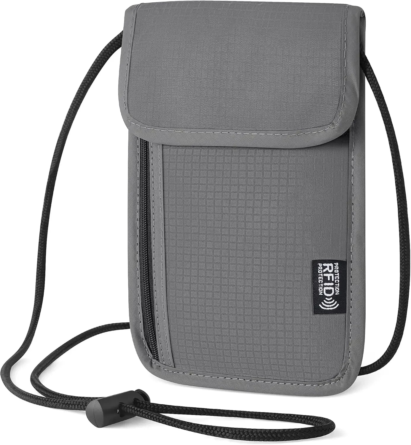 Anti-Theft RFID Travel Neck Wallet, Passport Holder with Adjustable Neck Strap for Cash, Cards & Documents, Grey 5.5" x 7.9"