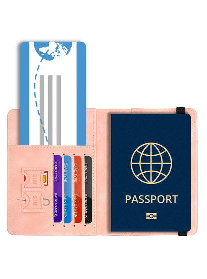 Leather Passport Wallet with RFID Protection, Travel Document Organizer Card Case for Men & Women