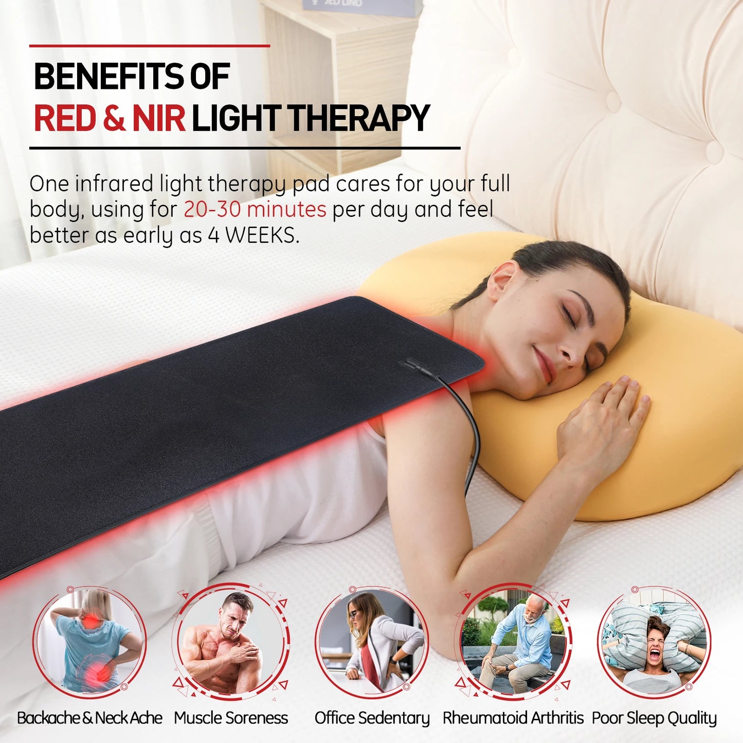 Infrared Red Light Therapy Heating Pad for Body, LED Cushion Mat for Waist, Back and Shoulder Pain Relief, Muscle Recovery & Relaxation