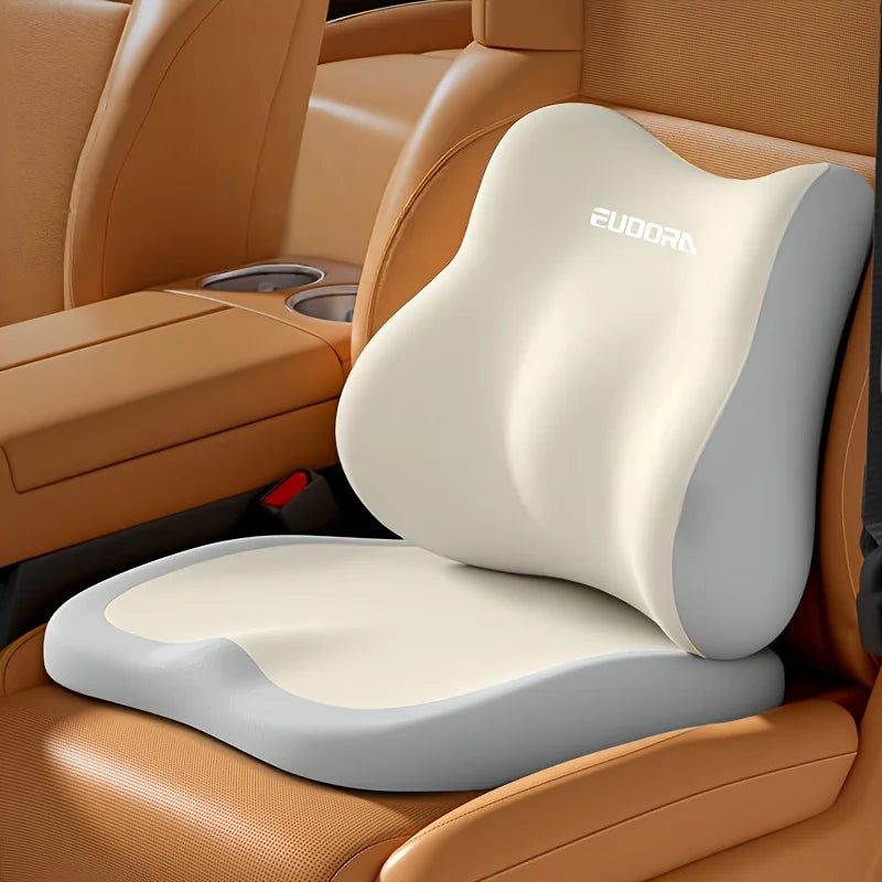 Memory Foam Car Seat Cushion with Lumbar Support – Ergonomic Driving Pillow for Back Pain Relief, Height Increase Seat Pad for Cars, Sedans & Trucks