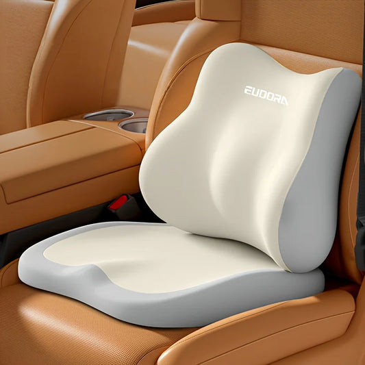 Memory Foam Car Seat Cushion with Lumbar Support – Ergonomic Driving Pillow for Back Pain Relief, Height Increase Seat Pad for Cars, Sedans & Trucks