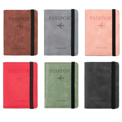 Leather Passport Wallet with RFID Protection, Travel Document Organizer Card Case for Men & Women