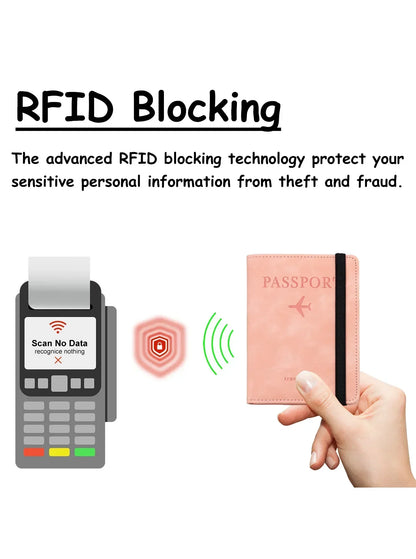 Leather Passport Wallet with RFID Protection, Travel Document Organizer Card Case for Men & Women
