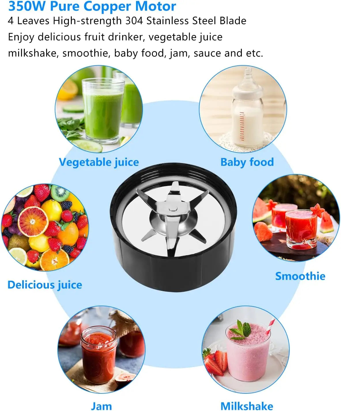 350W Portable Blender for Smoothies, Shakes & Juices, Easy Clean & Compact Design