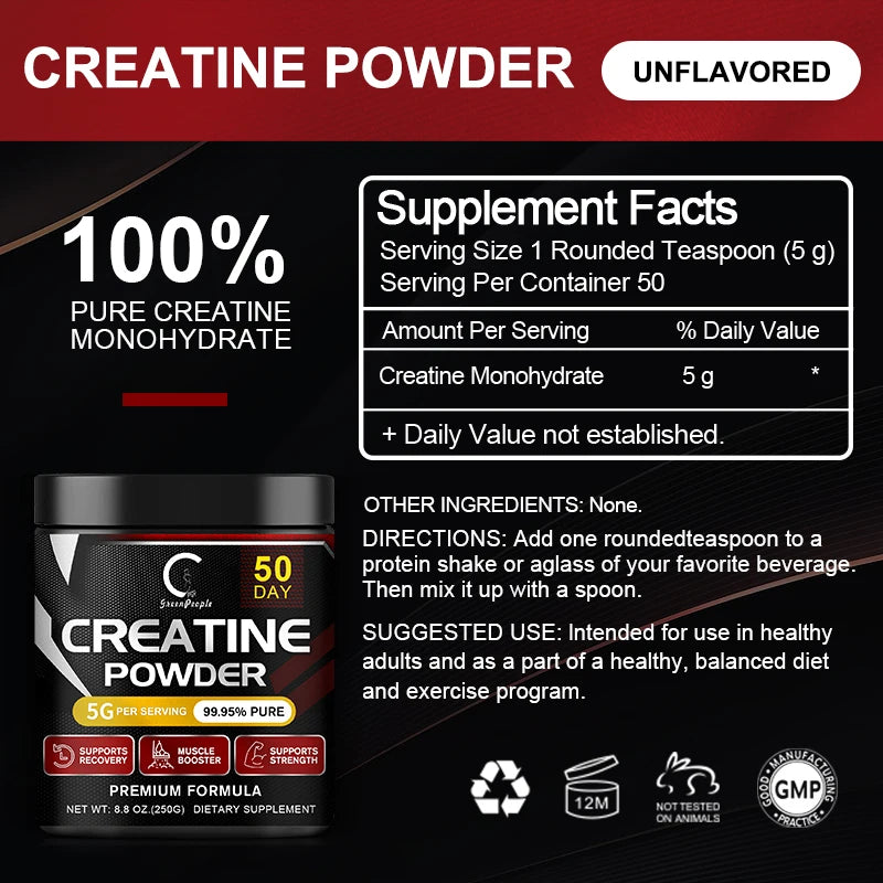 GPGP GreenPeople Creatine Monohydrate Powder – Unflavored Workout Supplement for Muscle Growth, Recovery & Athletic Performance