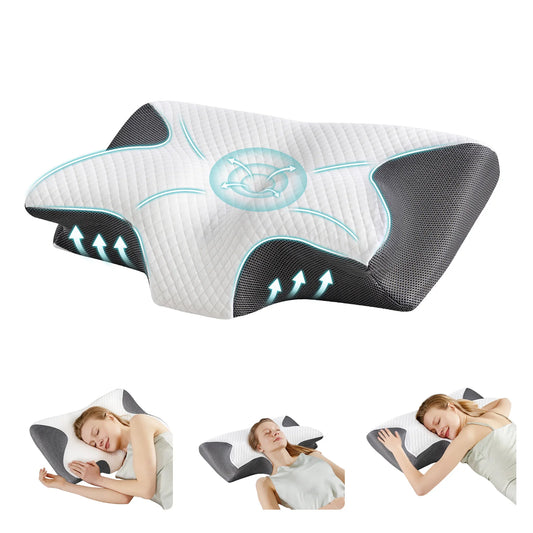 JHK Ergonomic Cervical Neck Pillow Memory Foam Pillow with Cooling Pillowcase Cervical Contour Pillows